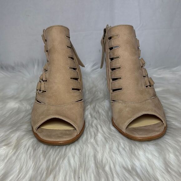 Paul Green Mindy Lace Up Suede Women's Tan Peep-Toe Ankle Boots Sz 4/US 6.5 - Picture 2 of 8